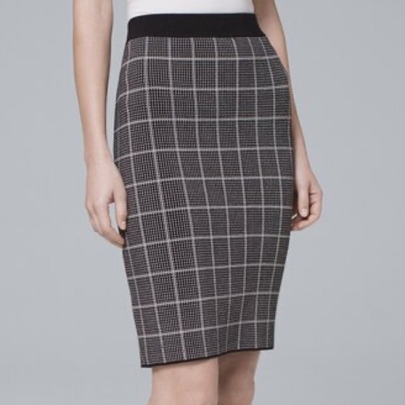 WHBM Windowpane Knit Sweater Skirt in Black/Ecru - Picture 2 of 10